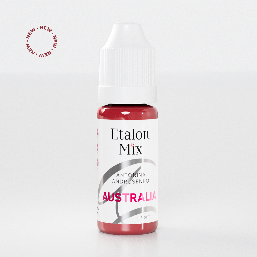 Etalon Mix Light Series Set – dettaglio palette labbra: rosa-beige, rosa, rosso, bordeaux e rosso-marrone per labbra PMU