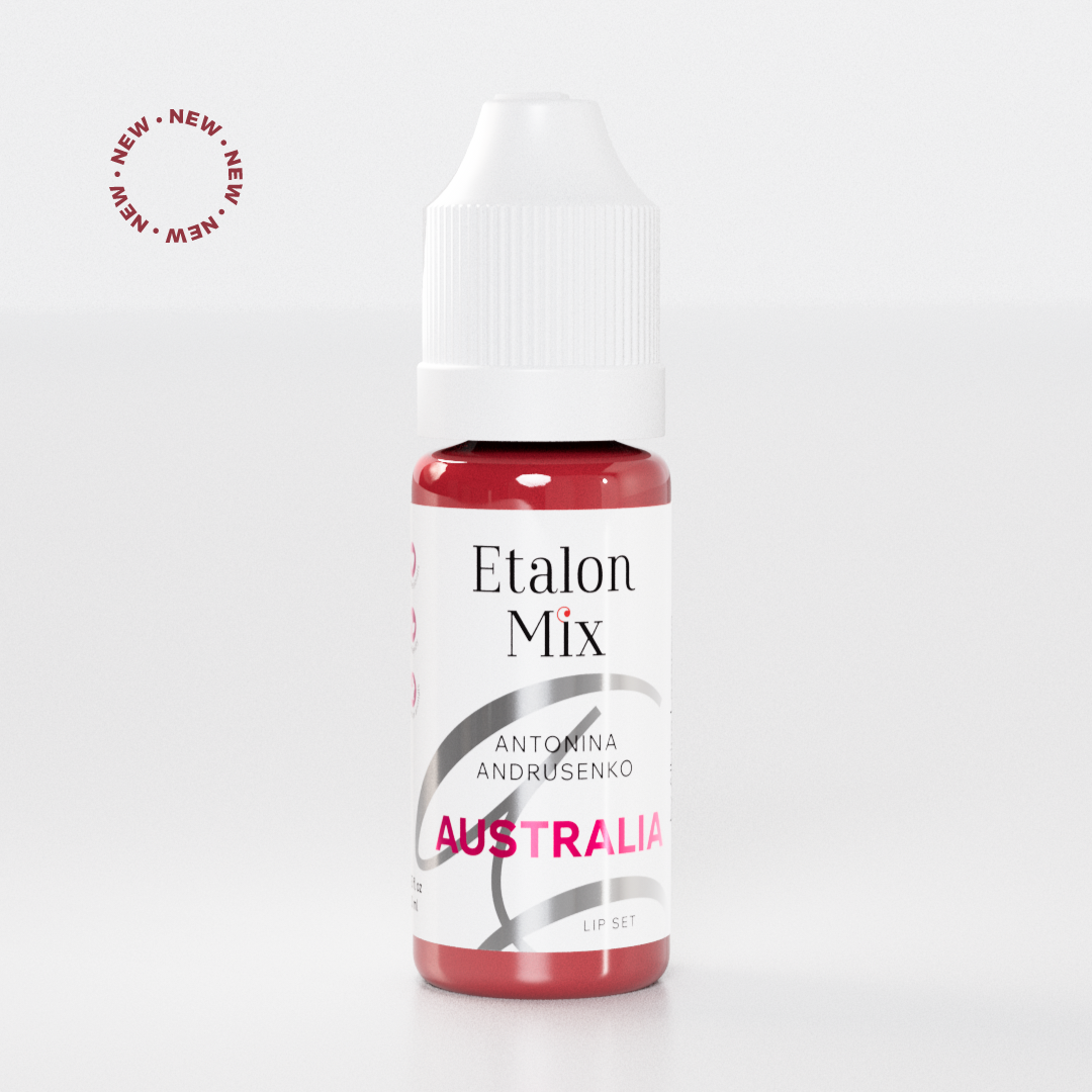 Etalon Mix Light Series Set – dettaglio palette labbra: rosa-beige, rosa, rosso, bordeaux e rosso-marrone per labbra PMU
