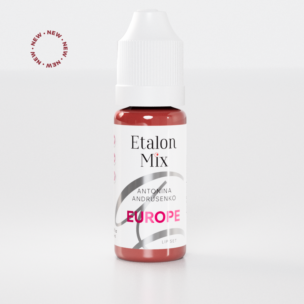 Etalon Mix Light Series Set – dettaglio palette labbra: rosa-beige, rosa, rosso, bordeaux e rosso-marrone per labbra PMU